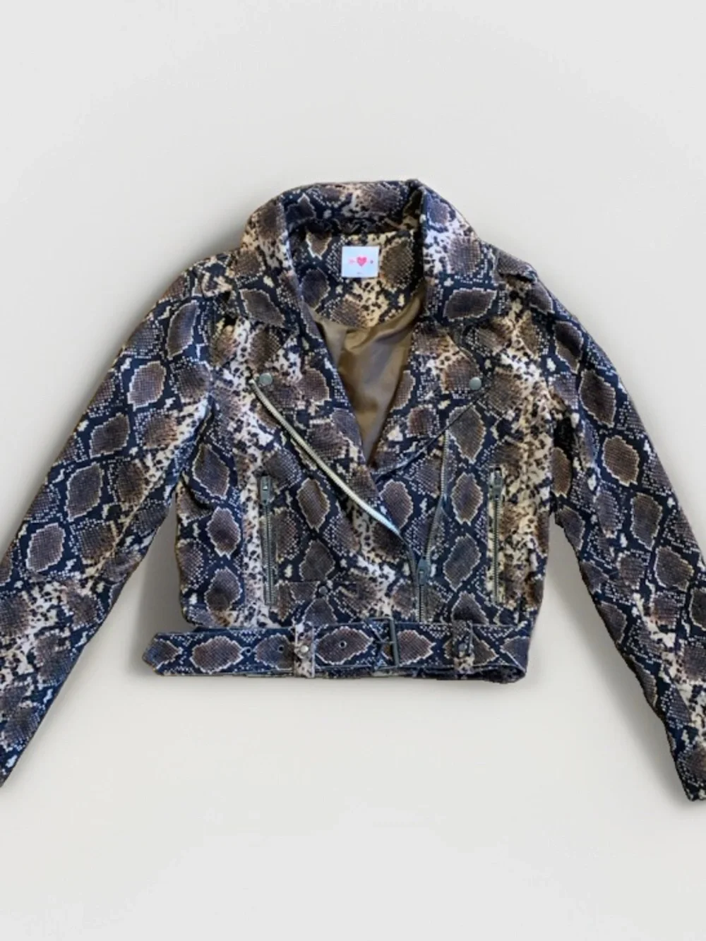 New Buddy Love Snake python Print corduroy Biker Jacket Streetwear